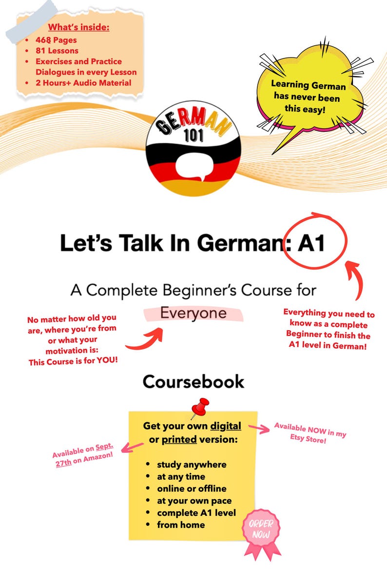 German 101 Lessons Let's Talk in German: A1 - A Complete Beginner's Course for Everyone ...