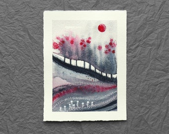 Pink Abstract Watercolour Landscape, Abstract Forest Wall Art, Hand Painted Home Gift, Gift For Art Lovers, Gift For Nature Lovers