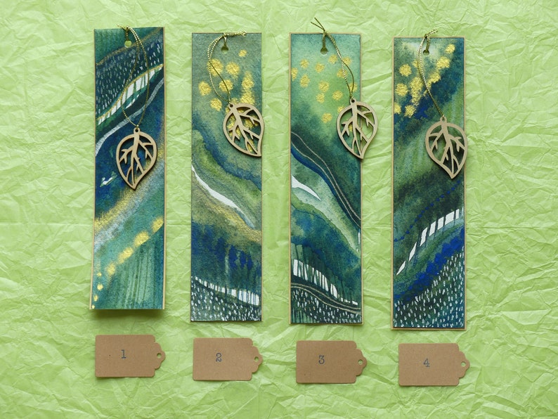 Abstract Green Forest Bookmark 2nd Set, gift for nature lovers, gift for book lovers, gift for reader, gift for teacher image 2