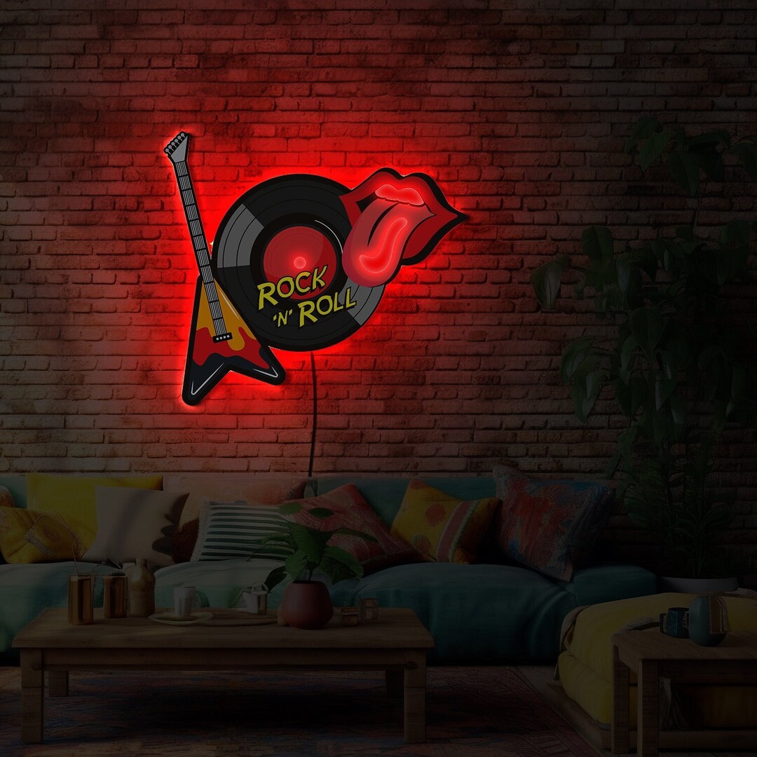 Custom Rock and Roll Art Neon Sign Guitar Rock N Roll Led Etsy