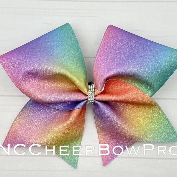 Glitter Cheer Bow - Spring Watercolor Rainbow