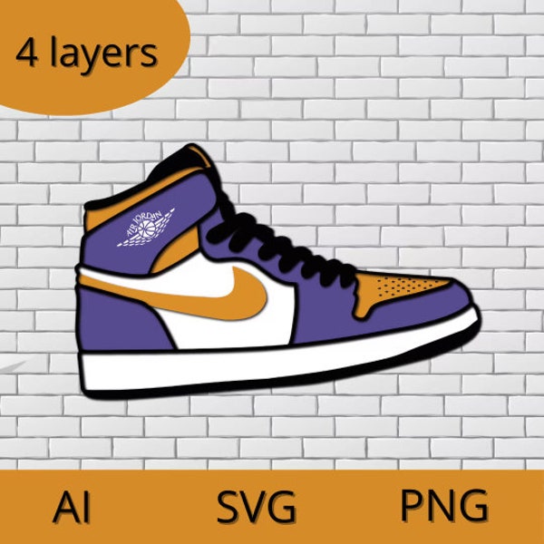 Sneakers SVG, layered Design, Basket SVG shoes, 4 layered sneakers, 3D CNC laser cutting, Cricut, Glowforge, Air Basketball 1