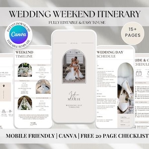 Minimalist Wedding Timeline Template | Instant Download Modern Wedding Day Timeline Itinerary | Digital Template | Wedding Weekend Itinerary