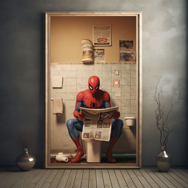 spiderman, marvel, marvel poster, restroom wall art, humorous poster, superhero, toilet humor, funny bathroom sign, avengers pop art, spidey