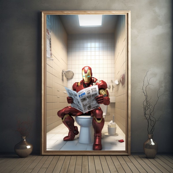 ironman, marvel, marvel poster, iron man, restroom wall art, humorous poster, superhero, toilet humor, funny bathroom sign, avengers pop art