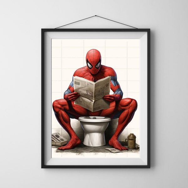 stampe Spiderman, poster Marvel, poster png Spiderman, bagno dei supereroi, arte della toilette, Spiderman, pop art dei Vendicatori, stampa della toilette, arte dei fumetti