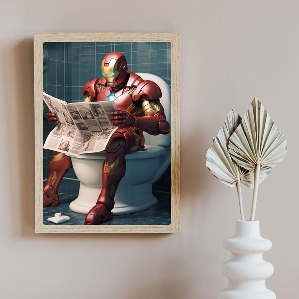 ironman, marvel, marvel poster, iron man, restroom wall art, humorous poster, superhero, toilet humor, funny bathroom sign, avengers pop art