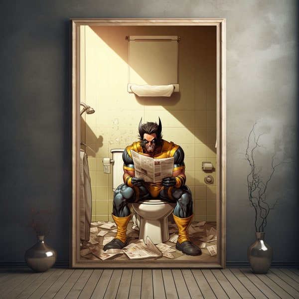 wolverine, marvel, marvel poster, restroom wall art, x-men, humorous art, superhero, toilet humor, funny bathroom sign, avengers, toilet art