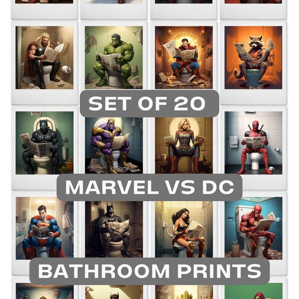 Batman, Hulk, Spiderman, Deadpool, Toilet Art, Marvel DC Superhero Comics - Set of 20, Batman Poster, Cool Watercolour Prints, Hulk Poster