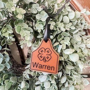 Personalized 4H Ornament | 4H Logo Ornament | 4-H Logo Ornament | 4H Gift | 4-H Christmas | Ear Tag Ornament | Leathette and wood