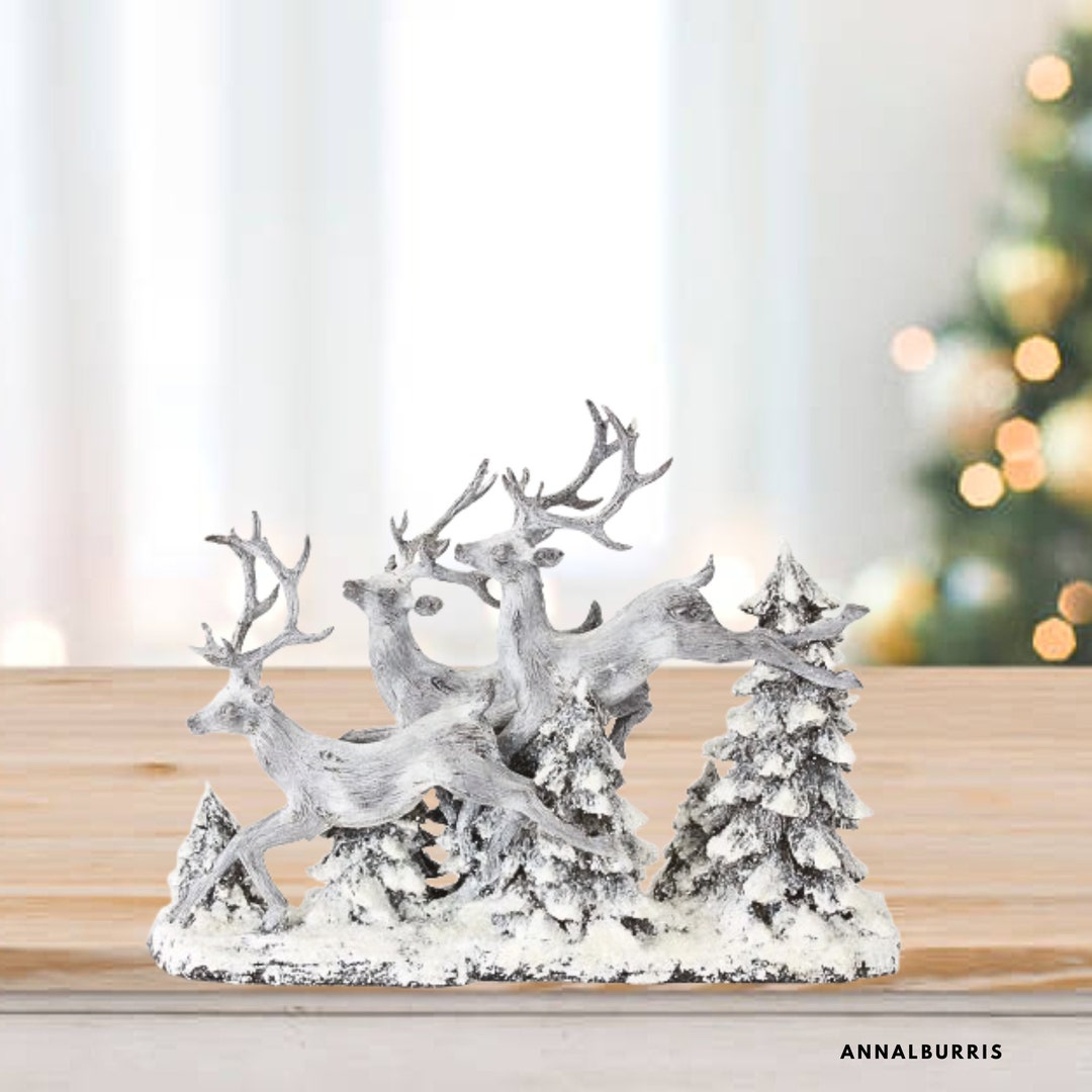 Vintage White Christmas Deer and Trees Figurine 16 Etsy