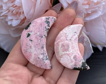 Peruvian Rhodonite Moon | Peru Rhodochrosite Crystal Carving Celestial Healing Chakra Witchy Gift