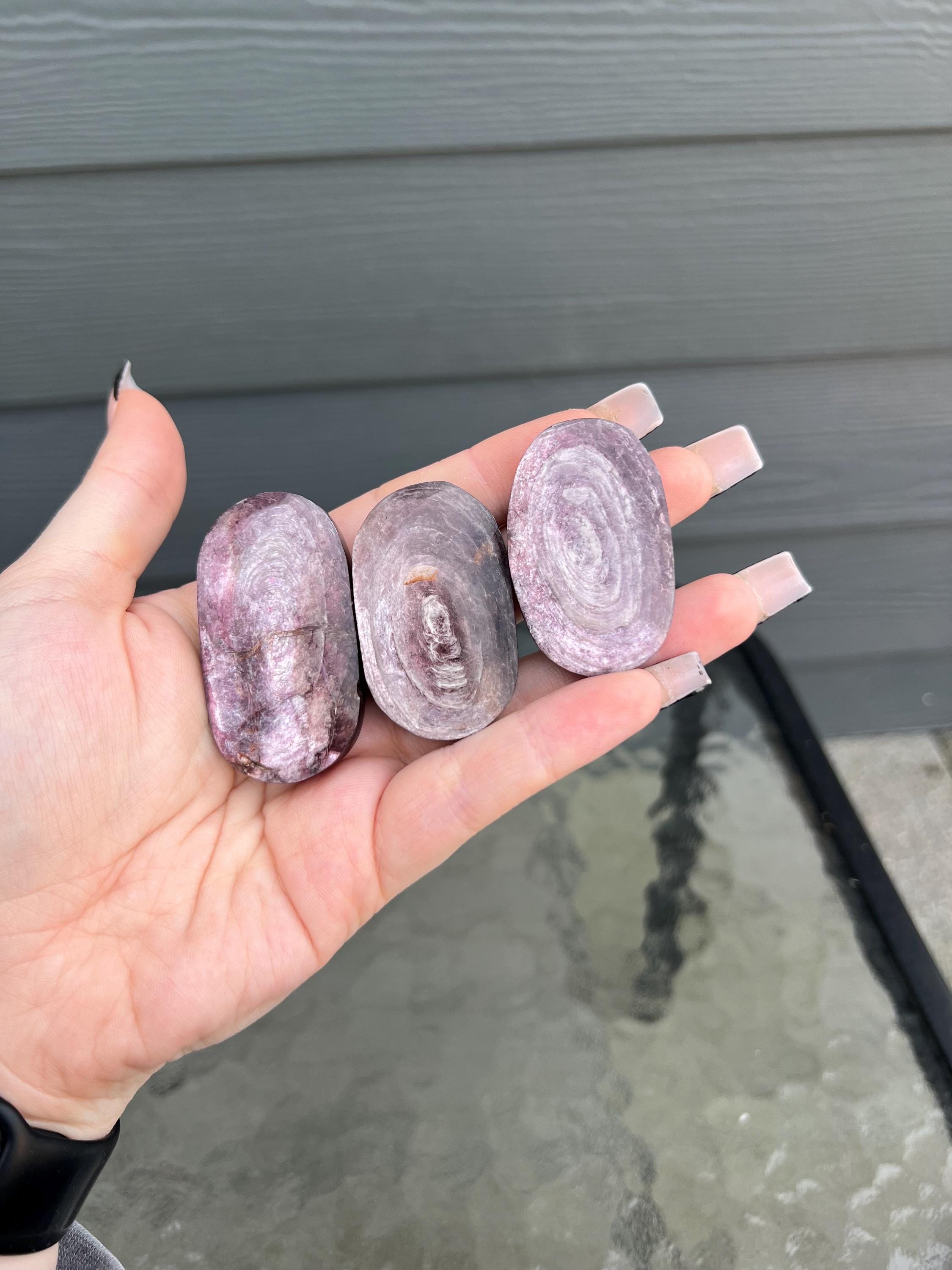 Purple Mica Palmstone | Gem Lepidolite Crystal Carving Healing Chakra Witchy Gift