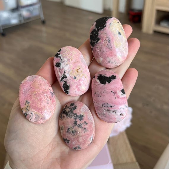 Peruvian Rhodonite / Rhodochrosite Palm Stone | Peru Crystal Carving Point Obelisk Healing Chakra Witchy Gift