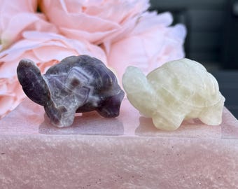 Crystal Turtles | Citrine Amethyst Turtle Animal Carving Healing Chakra Witchy Gift