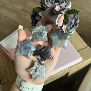 Black Flower Agate Star | Crystal Carving Celestial Healing Chakra Witchy Gift