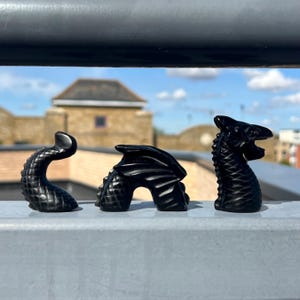 Black Obsidian 3pc Dragon | Crystal Animal Carving Healing Chakra Witchy Gift