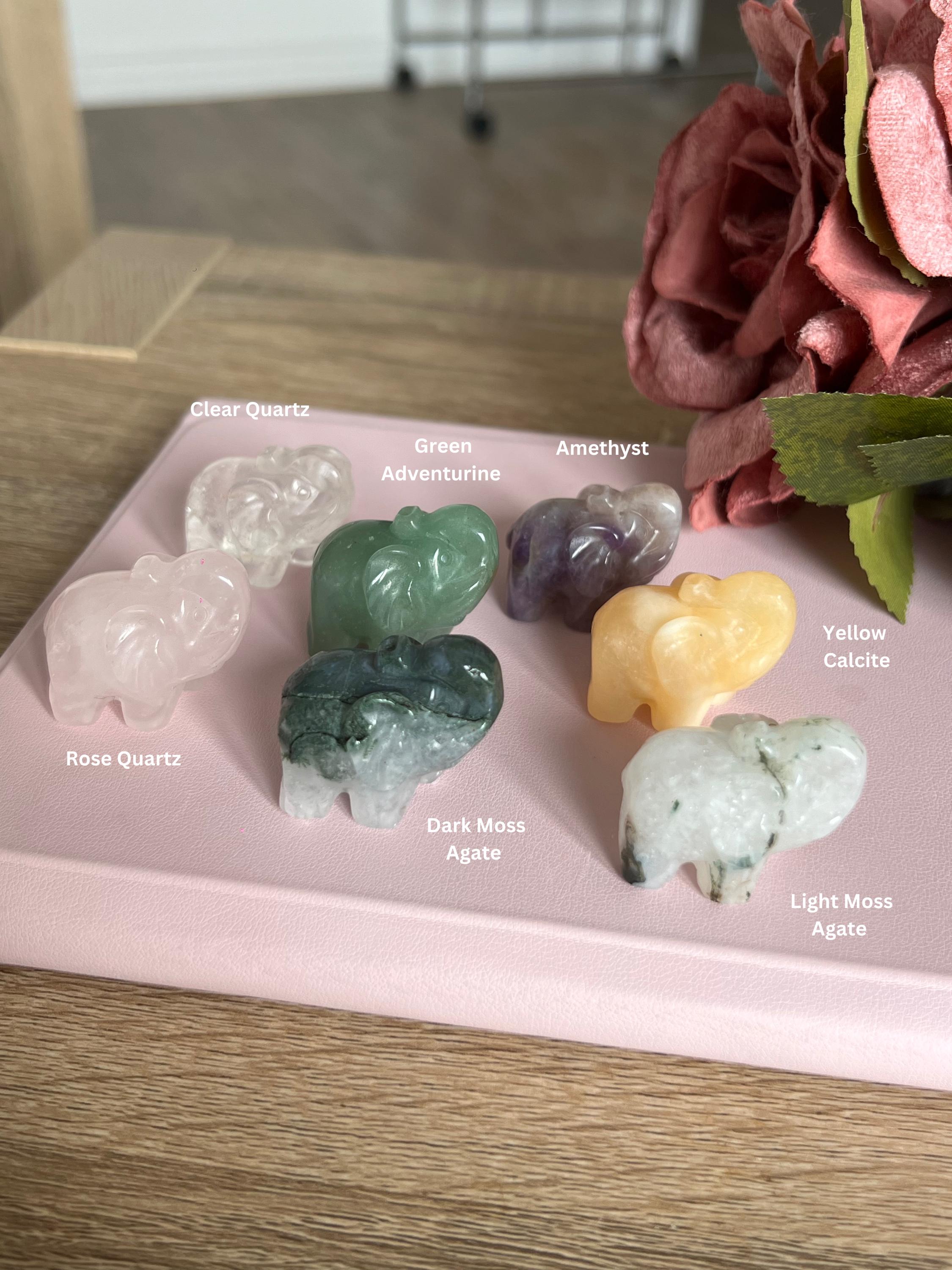 ミニクリスタル象の彫刻 | クリスタル動物彫刻 ローズクォーツ