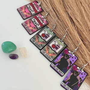 Tarot Karte Ohrringe | Lehrer Leser Katze Mom Modeschmuck Tropfen baumeln Ohrringe Witchy spirituelles Geschenk