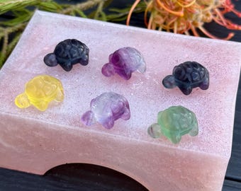 フローライト タートル クリスタル ミニ | 彫刻と研磨を施した天然石の
