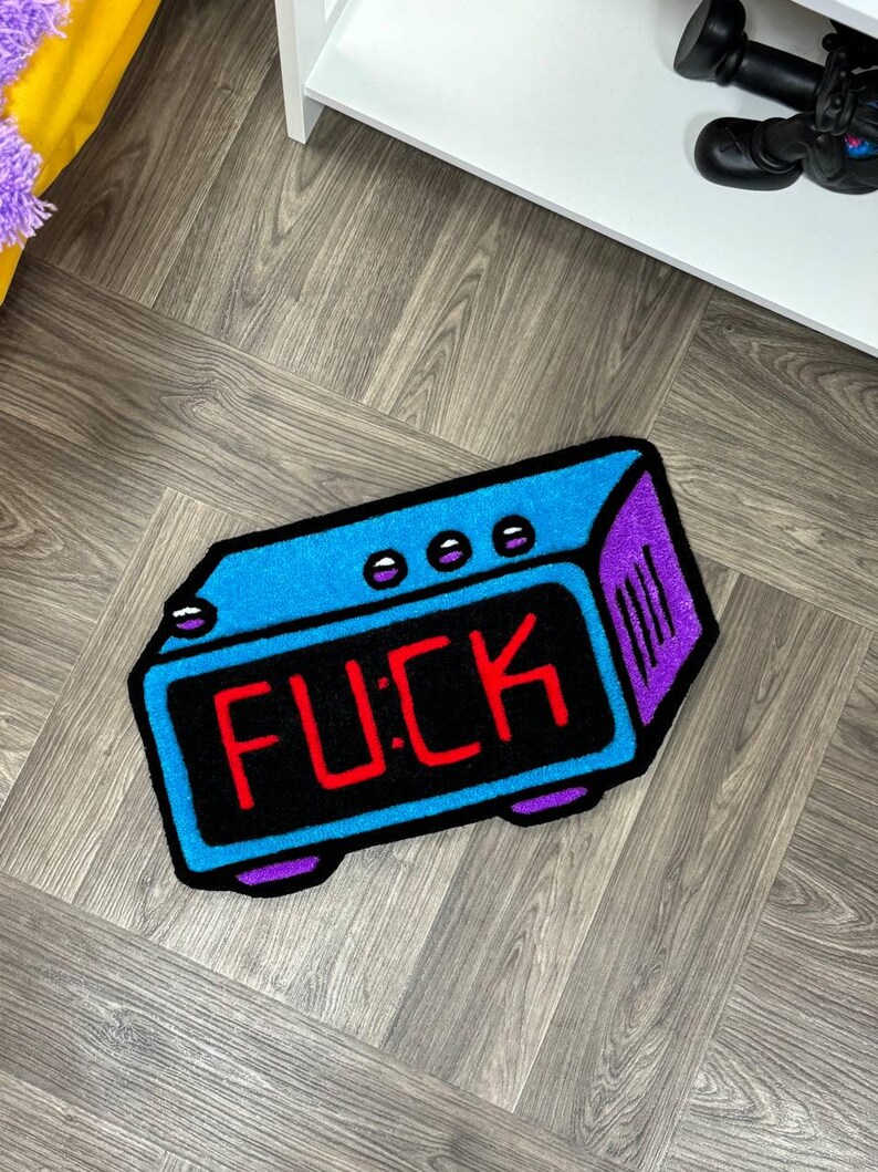 Stupid Rug Funny Tufted Rug Alarm Clock – Handmade Swear Word Rug – Retro Funky ...