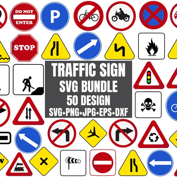 Traffic Signs SVG Bundle, Road Sign, traffic symbol, highway, street, speed, limit, transport, warning, caution, rail, Cricut, Silhouette