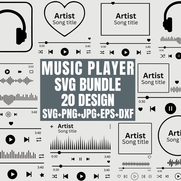 Musik-Player-Svg-Bundle, Musik-Player-Display, Audiosteuerungs-Svg, Album Song-Cover, Acryl-Song-Art, Instant Downloads, Schnittdatei für Cricut