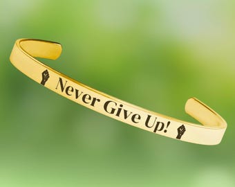 Never Give Up Cuff Bracelet, Political Gift,  Anti Trump Bracelet, Political Protest Bracelet, Fire Trump, FDT Bracelet, Anti-Musk Bracelet
