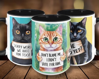 Anti-Trump Protest Cat Mug 15 oz, Cute Cats Against Corruption, Political Humor Gift, Progressive Coffee Cup, Is He Dead Yet Mug, Cat Lover