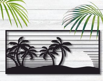Tropical Sunset Metal Wall Art Sign, Palm Tree Metal Sign, Metal Sign Beach, Beach Metal Wall Decor, Tropical Palm Tree Metal Wall Art Decor
