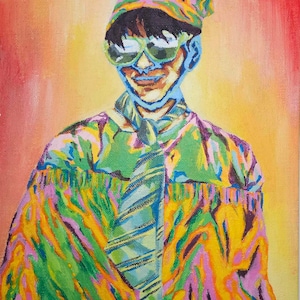 Portrait personnalisé à l'acrylique sur panneau de toile - Fun, coloré, vibrant