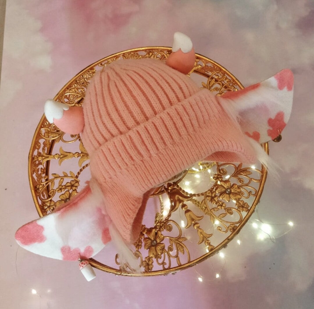 Hatpink Cow Animal Ear Beanie for Winter Etsy