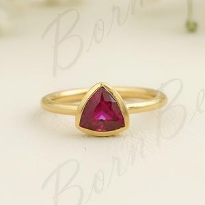 Ruby Dainty Trilliant Stacking Ring, Gold Minimalist Ring, Simple Ruby Ring, Sterling Silver Ring, Ruby Birthstone Ring,Solid Gold Ring Gift