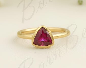 Ruby Dainty Trilliant Stacking Ring, Gold Minimalist Ring, Simple Ruby Ring, Sterling Silver Ring, Ruby Birthstone Ring,Solid Gold Ring Gift