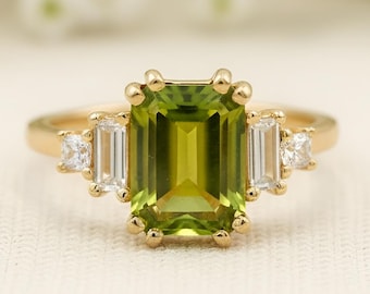 Natural Peridot Ring 14K Gold Vermeil, August Birthstone Gold Ring, Engagement Ring, Promise Ring, Anniversary Gift, Birthday gift for her