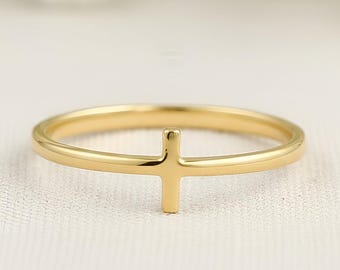 Elegant Cross Ring, 14K Solid Gold Cross Ring, 925 Sterling Silver Cross Ring, Christmas Gift, Valentine's Day Gift, Mother's Day Gift Ring