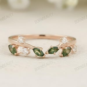 Moss Agate Cluster Ring: Sterling Silver Bohemian Wedding Band