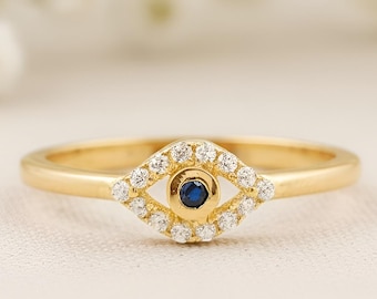 14K Gold Evil Eye Ring, Dainty Ring, Stacking Ring, Dainty Ring, Evil Eye Jewelry, Protection Ring, Sterling Silver Evil Eye Ring