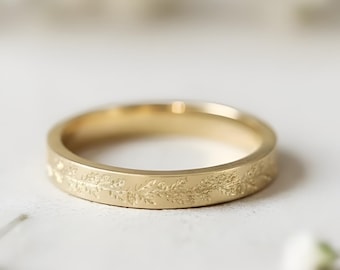 Sterling Silber Blume & Blatt Ehering, Art-Deco-Zweig-Ring, handgemachter Art-Deco-Ehering, minimalistisches Ring Geschenk für sie