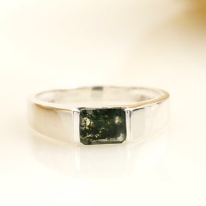 Natuurlijke mosagaatring, herenring, 925 sterlingzilveren ring, handgemaakte ring, zilveren edelsteenring, verlovingsring, trouwring, cadeau hem