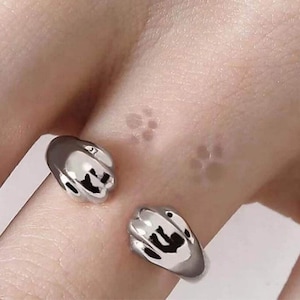Anillo de pata de gato, anillo de pata abierta, anillo de gato, anillo de mascota, anillo ajustable hecho a mano para amantes de los gatos plata de ley 925, anillo de animal hombre anillo de mujer