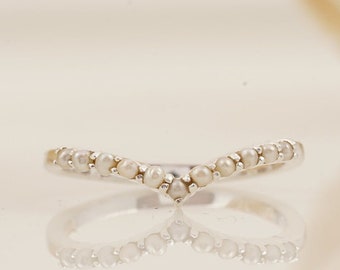 Akoya Pearl Sterling Silver Ring: Dainty Stacking Band, June Birthstone