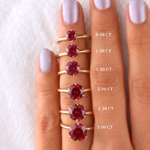 10K Solid Gold 6-Prong Round Cut Solitaire Ruby Engagement Ring, Dainty Moissanite Ring Gold Promise Ring