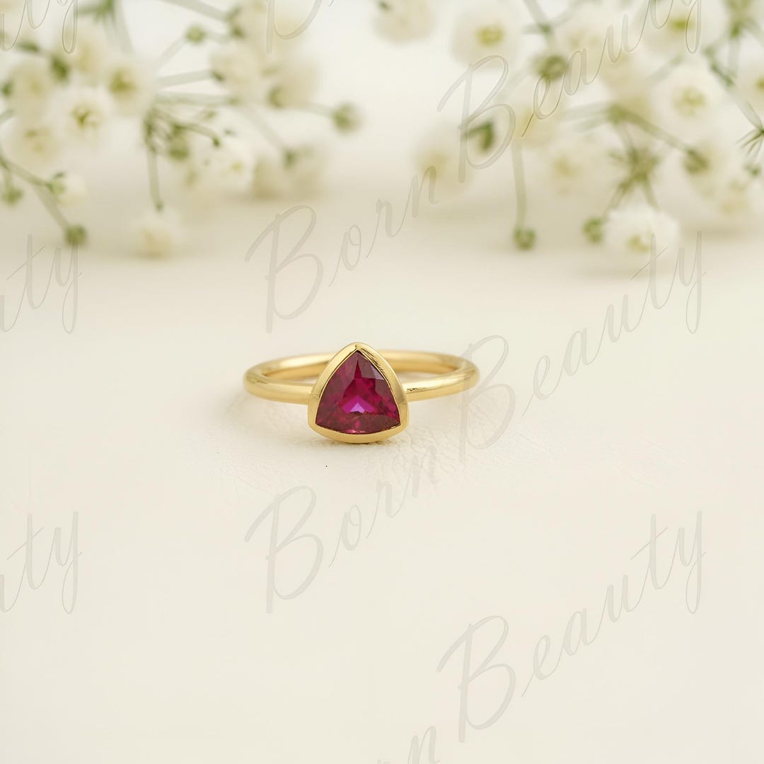 Ruby Dainty Trilliant Stacking Ring, Gold Minimalist Ring, Simple Ruby ...