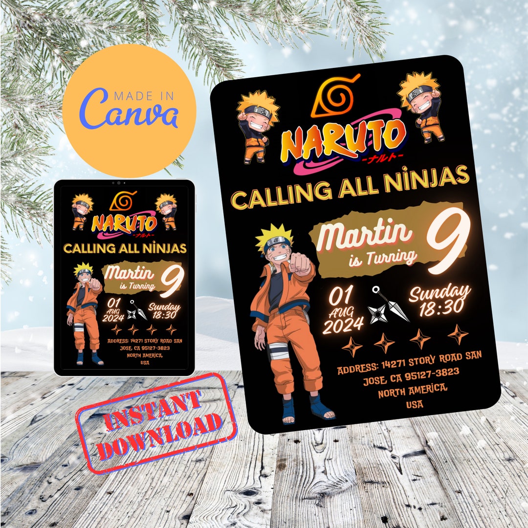 Invitación de cumpleaños para niños Naruto Invitación móvil y editable