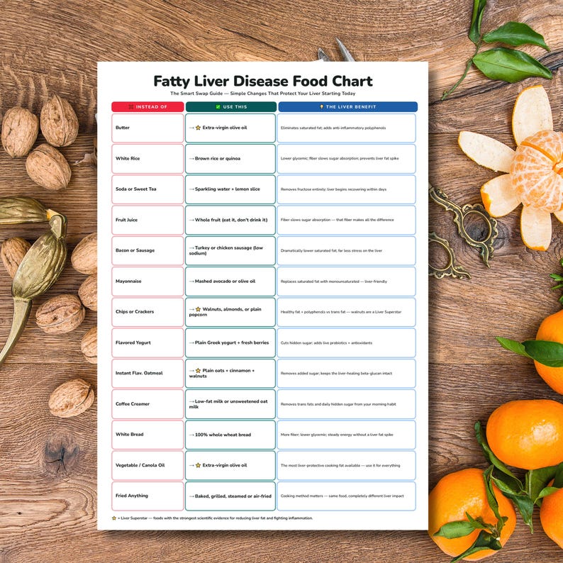 Fatty Liver Disease Food Chart & Diet Food List | 6-page Printable ...