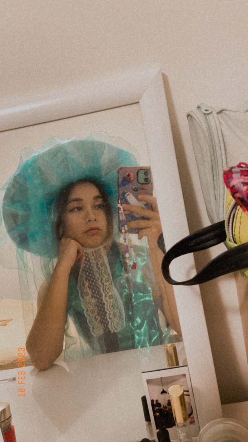 Holographic, Shimmery Jellyfish Hat for Rave, Music Festival, Halloween Costume Party, Special