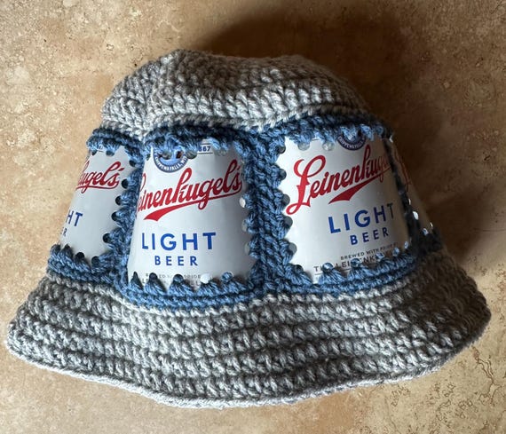 [Cream] Hand-Crocheted Beer Bucket Hat Multiple Crochet Beer Can Hats - Ready to Ship - Etsy main image 3