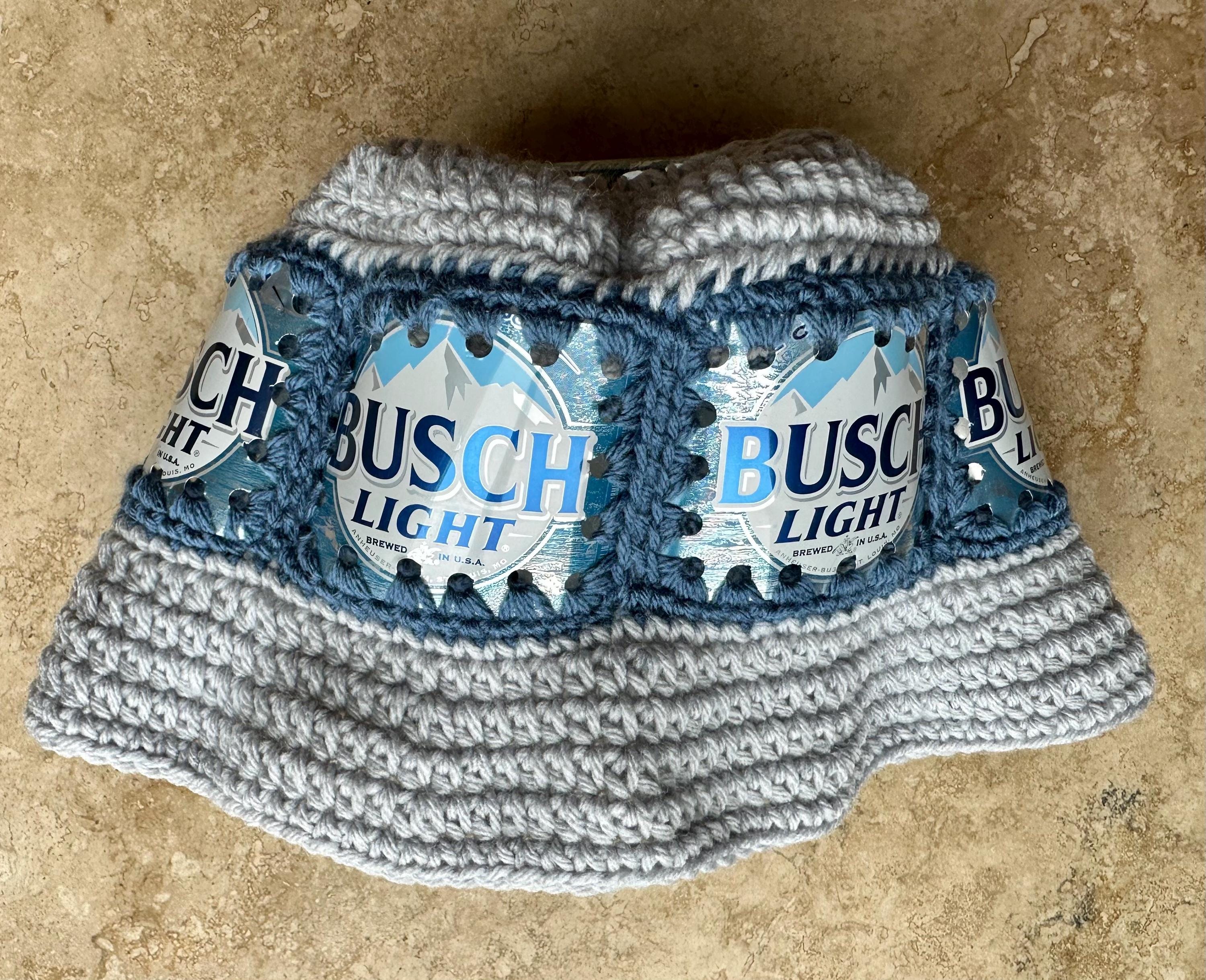 Busch light crotchet bucket hat with real beer cans handmade by key west Artist Beer Can Crochet Hat Busch Light Farmer - Etsy Canada main image 3