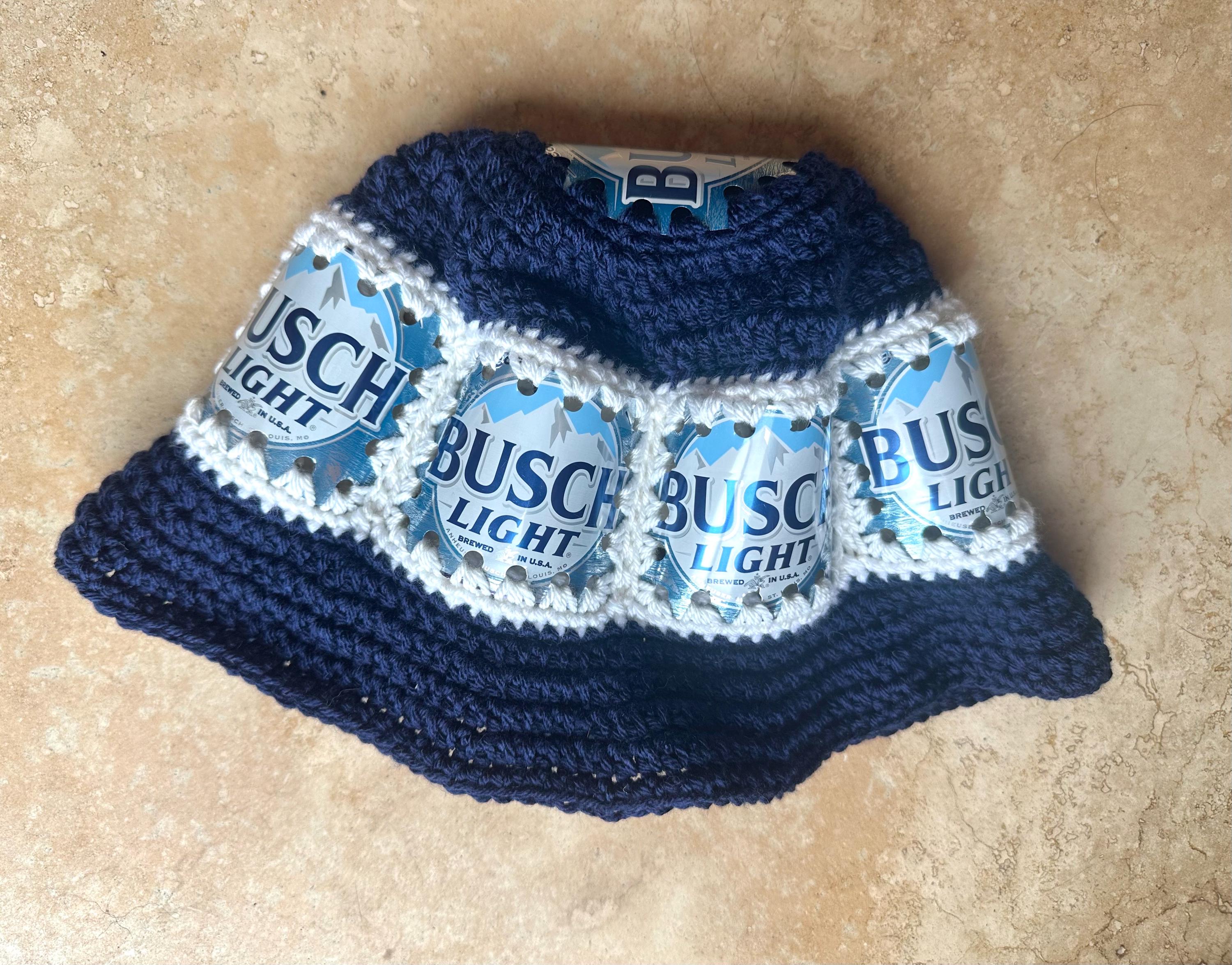 Busch light crotchet bucket hat with real beer cans handmade by key west Artist CUSTOM Beer Can Hat - Bucket Hat, Ear Flap Hat, Visor - Etsy main image 4